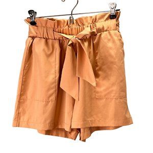 Paperbag Khaki Tan Shorts size S Women Elastic Waist Pockets Tie Front Belt Sash